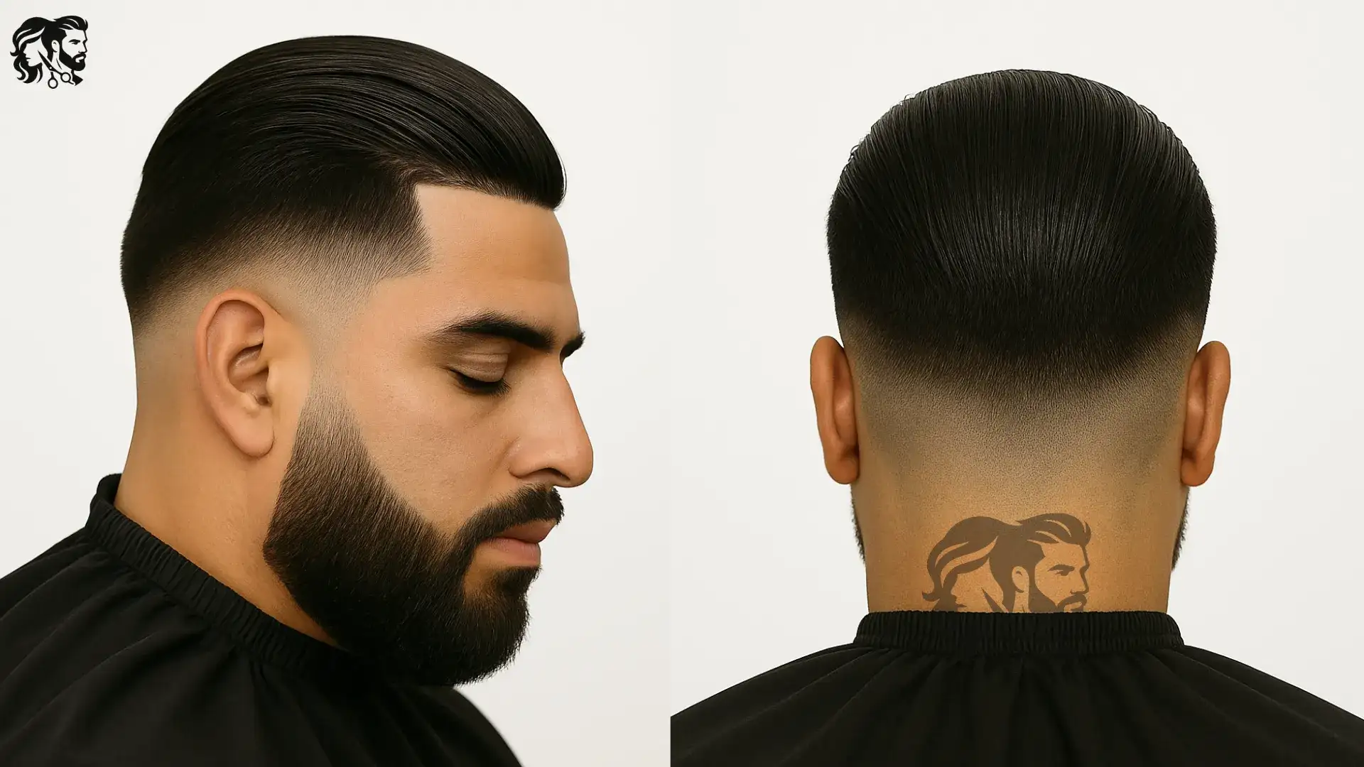 Short Slick Back with Mid Skin Fade and Beard