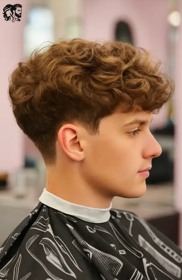 28. Big Curls with Temple Fade for Boys