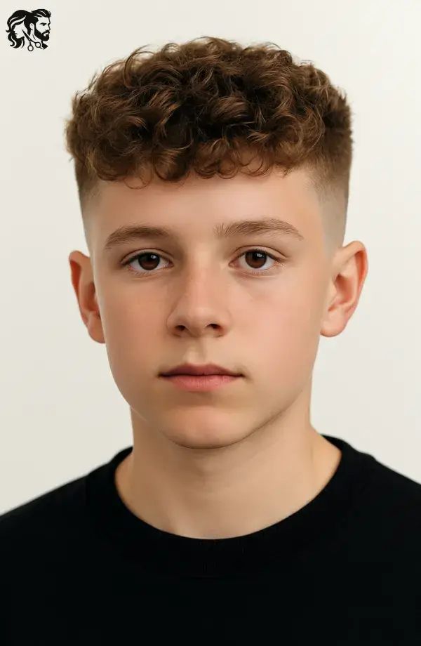21. Boys Curly Fringe with Faded Sides
