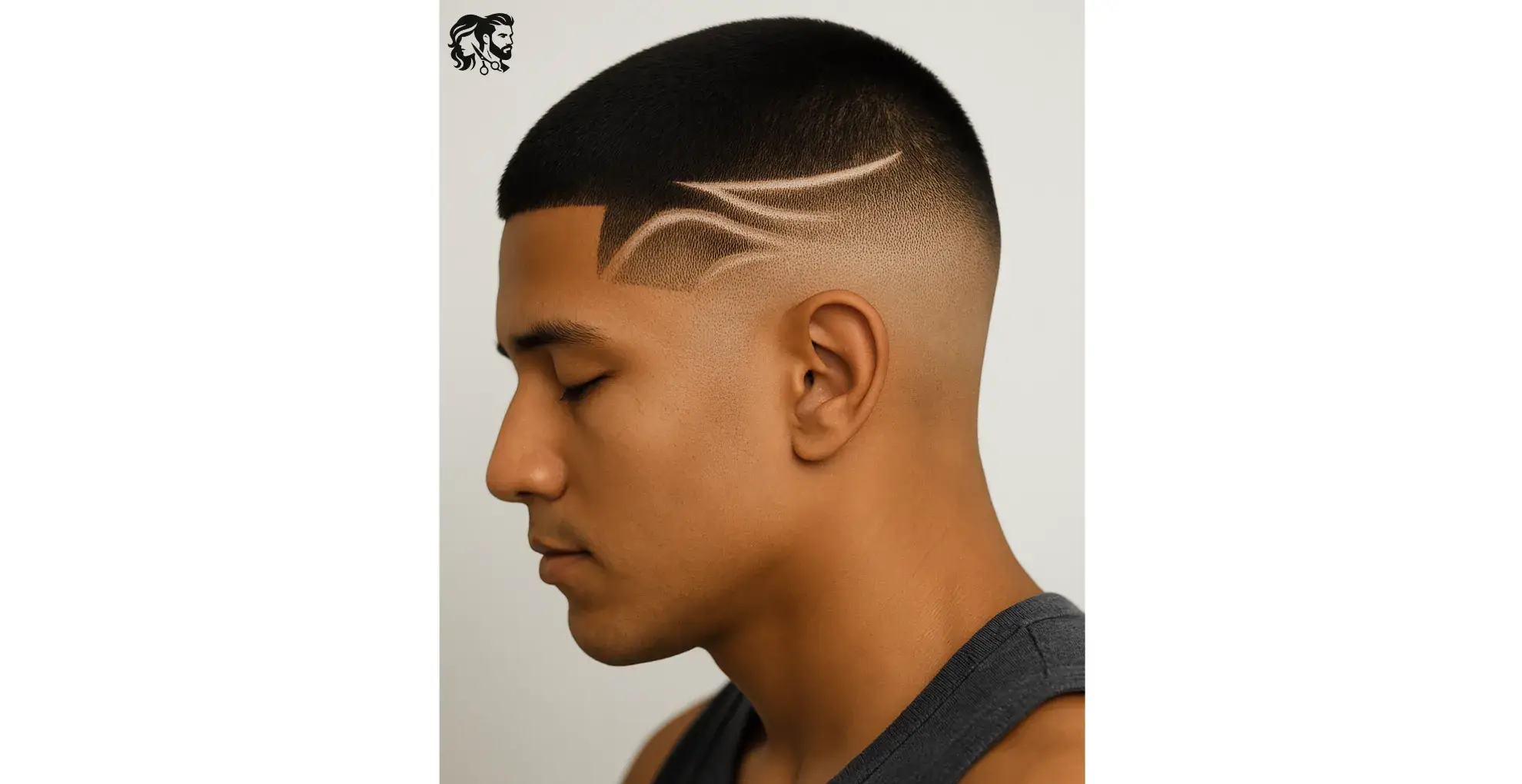 Buzz Cut with Low Taper and Line Design