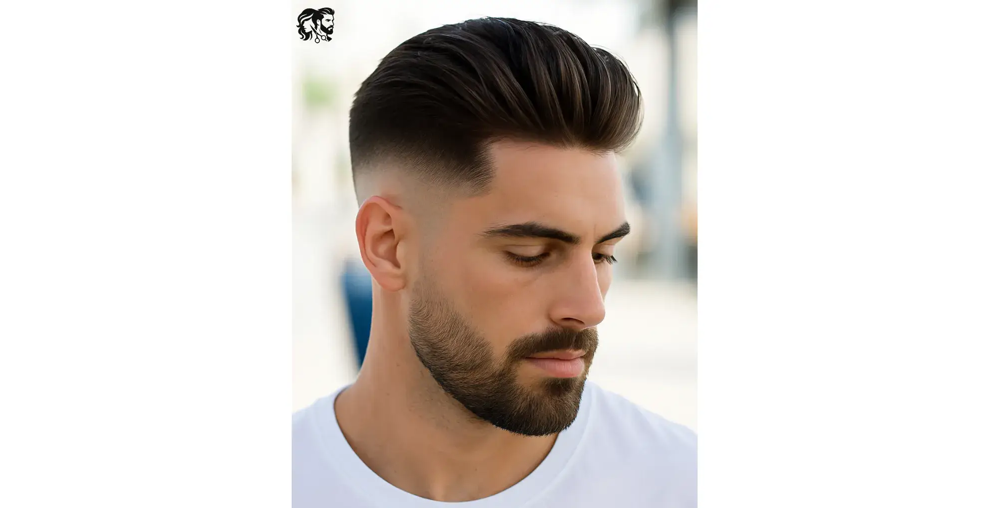 High Volume Brush Back with Mid Skin Fade and Beard