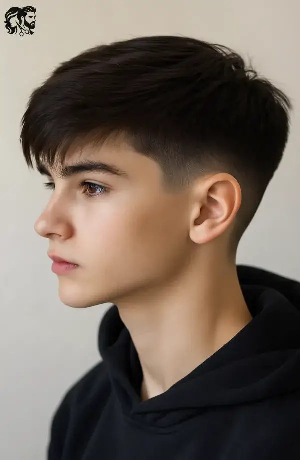 45. Brushed Forward and Swept with Low Taper Fade for Boys