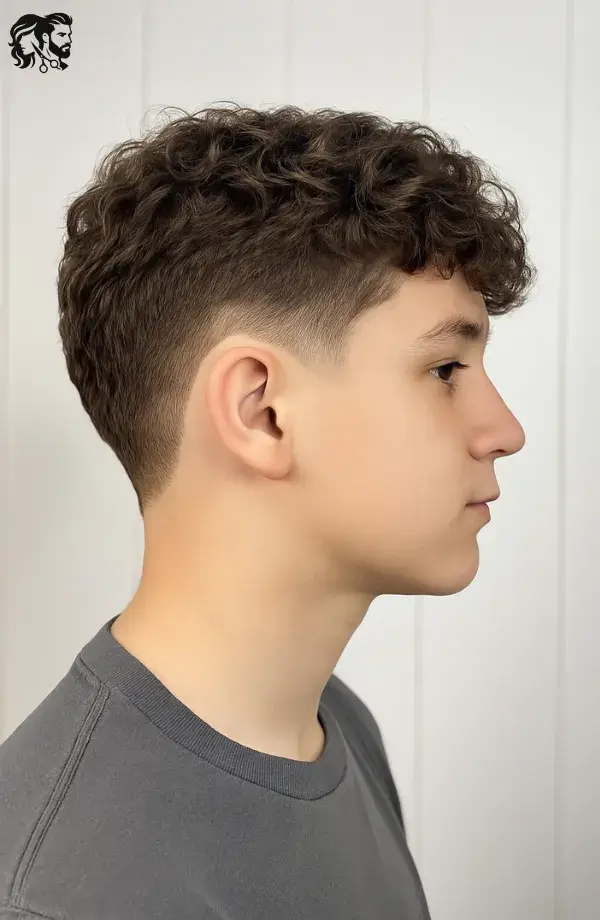 Short Curly Hair with Low Burst Fade for Boys