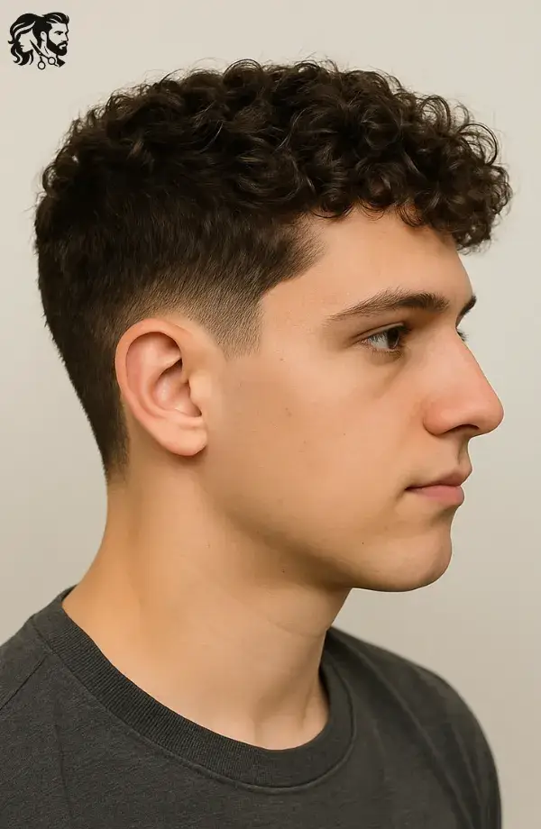 Short Curly Hair with Low Burst Fade