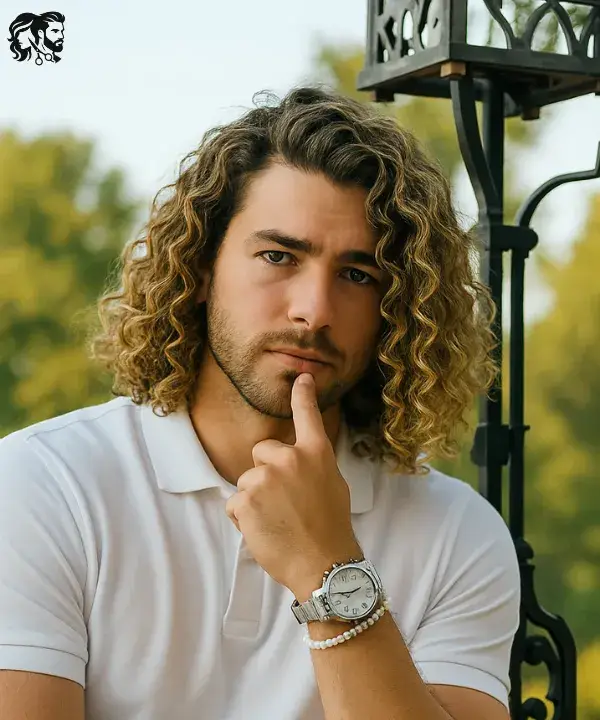 Long Curly Hair with a Side Parting