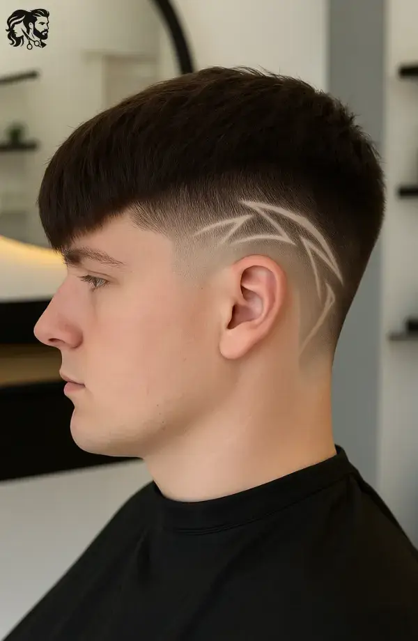 Long Fringe with Burst Fade and Shaved Design