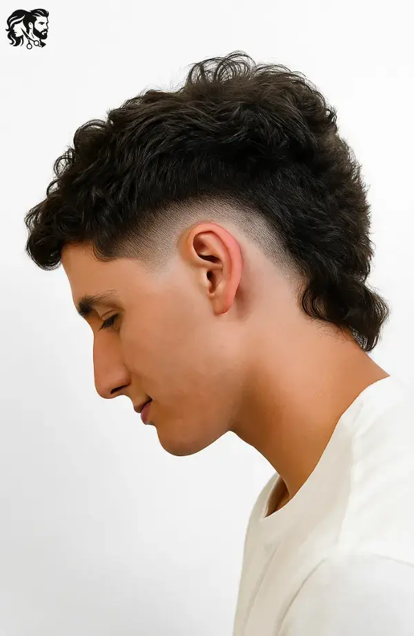 Short Curls with Low Burst Fade and Line Up