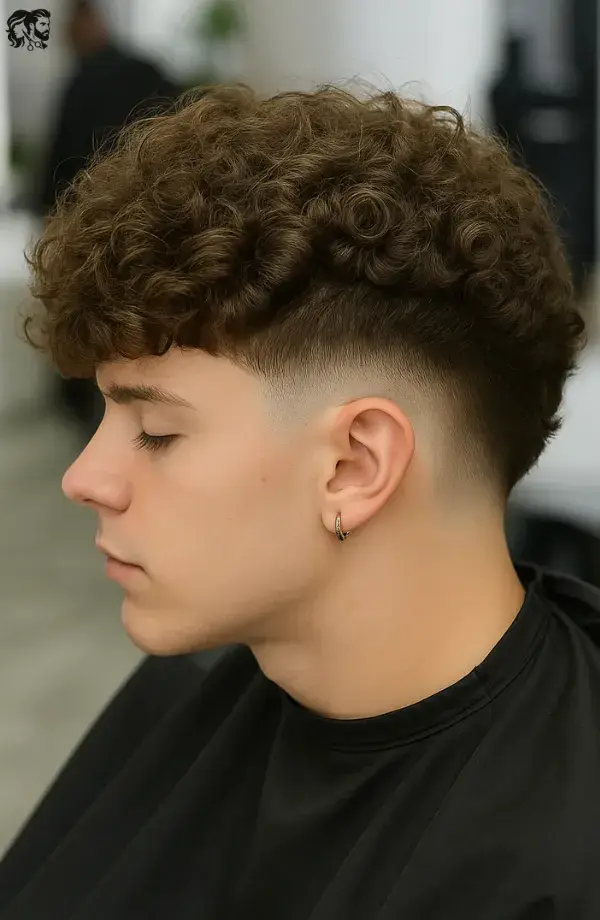 Short Curly Hair with Sharp Burst Fade