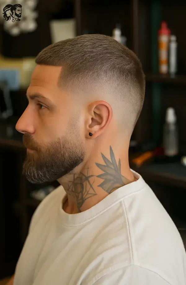 Simple Crew Cut with Burst Fade and Beard